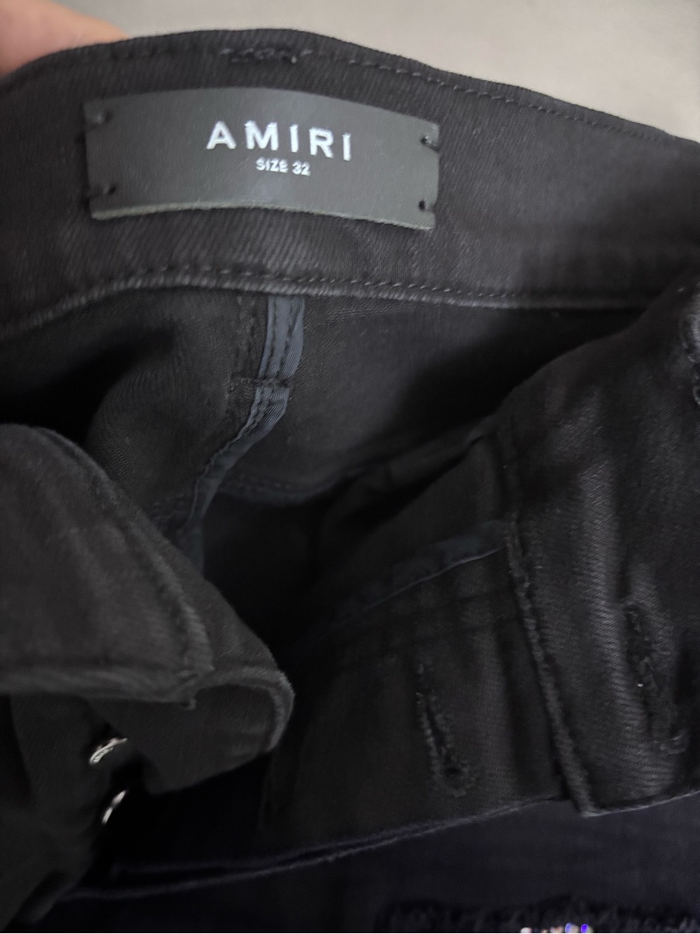 AMIRI Black Distressed Rhinestone Skinny Jeans - Picture 4 of 4